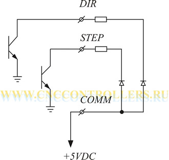 подключение сигналов драйвера ШД относительно +5VDC